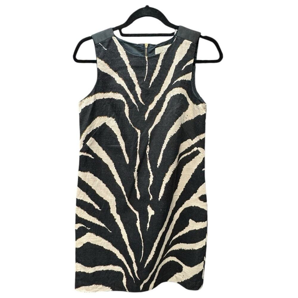 Ann Taylor LOFT Women's‎ Black Cream Dress 6P Tiger Stripe Woven Sleeveless